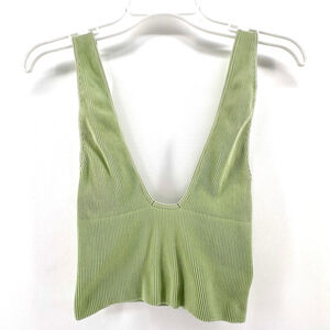 FREE PEOPLE INTIMATELY Sexy Green Ribbed Deep V-Neck TANK TOP SleepwearWOMENS M